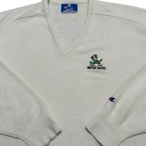 Champion Notre Dame Vintage 80s V-Neck Sweaters - Picture 2 of 5